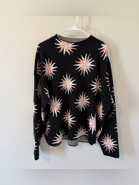 Anthropologie Maeve Carys Black Pink Starburst Mock Neck Sweater Size XL